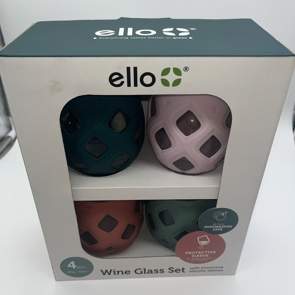 Ello Stemless Wine Glass Set 4 Glasses 17 Oz